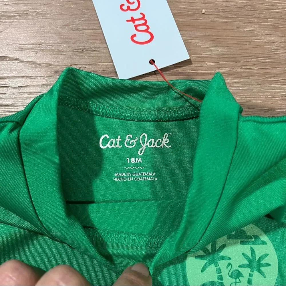 Cat & Jack Infant Rash Guard Sun Protection Tee Shirt Green Palm Tree 18 M
